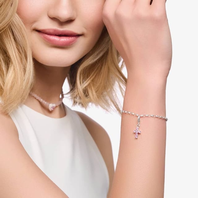 Thomas Sabo THOMAS SABO Women's Silver Pink Cubic Zirconia Cross Charm 2032-051-9 - 2