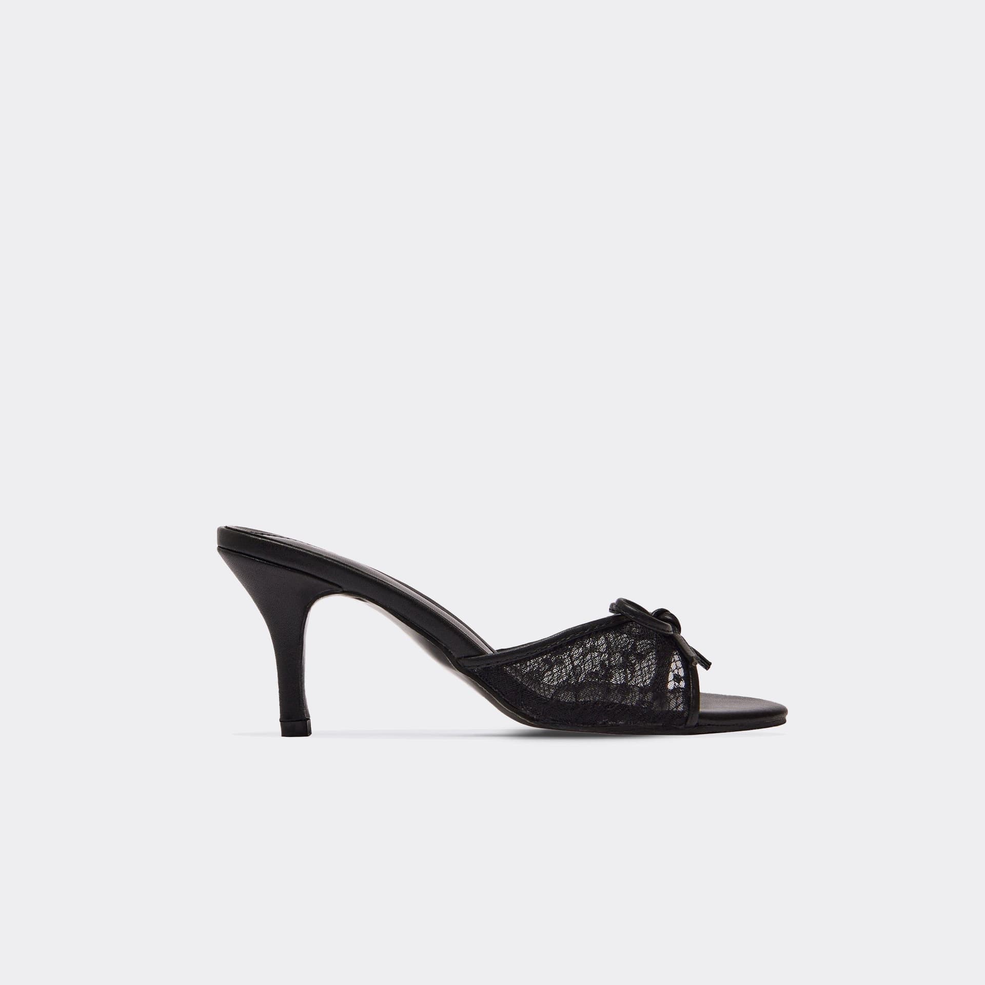 EGO Marah Bow Detail Heeled Mule In Black Lace, Women's Size UK 3
