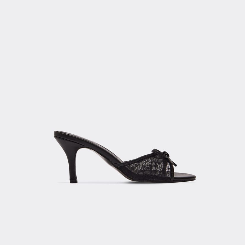 EGO Marah Bow Detail Heeled Mule In Black Lace, Women's Size UK 3 - 1