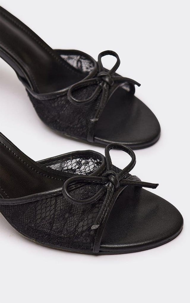 EGO Marah Bow Detail Heeled Mule In Black Lace, Women's Size UK 3 - 2