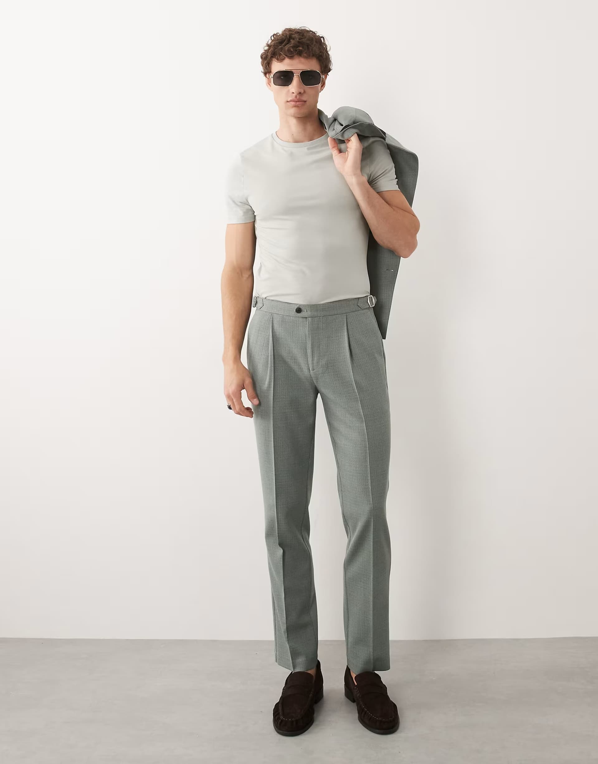 ASOS ASOS DESIGN slim suit trousers in sage green wool blend tweed