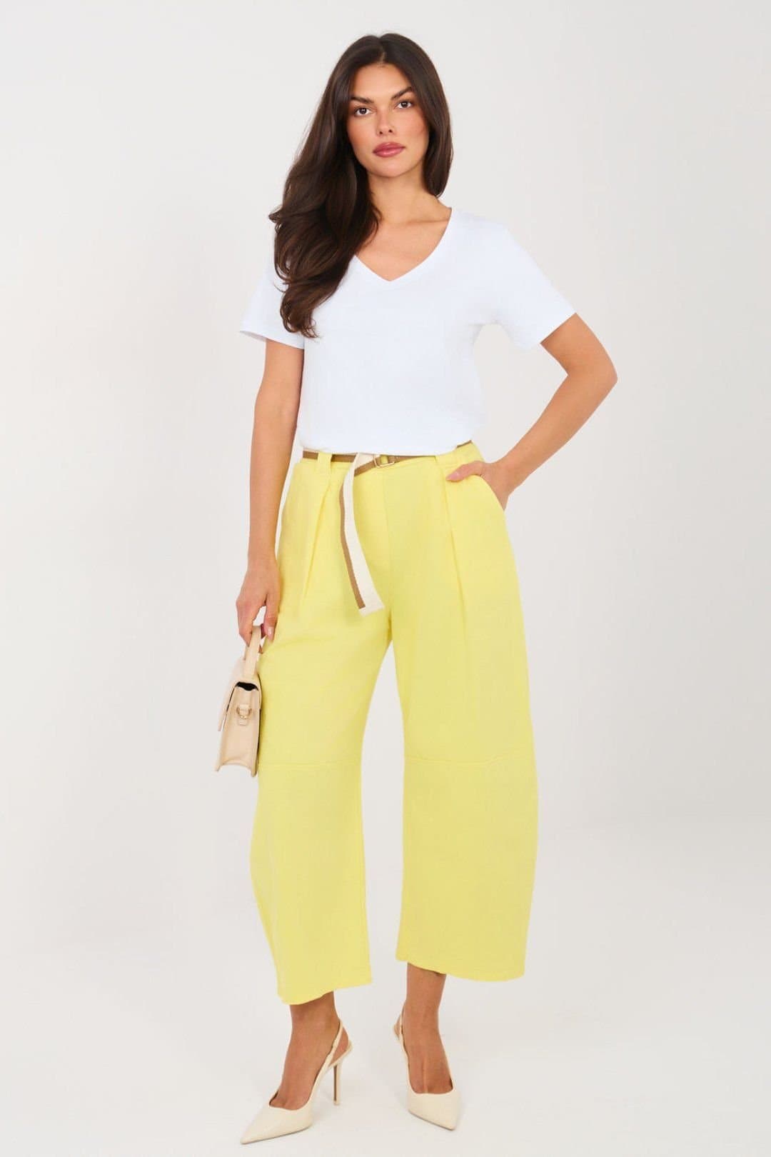 Love Lace Love Lace Women's High Waist Pleated Wide Leg Cotton Jeans Style 223633 in Yellow
