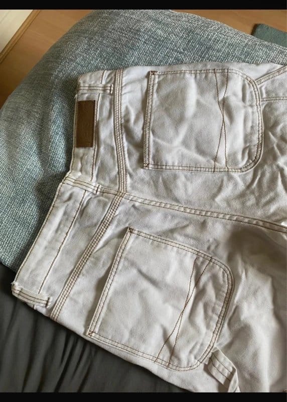 Bershka White Wide Straight-Leg Jeans