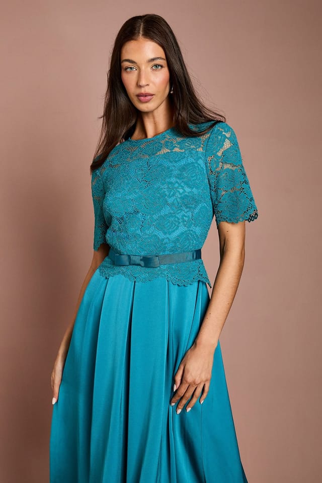Coast Coast Women's Lace & Crepe Full Skirted Midi Dress in Teal - 2