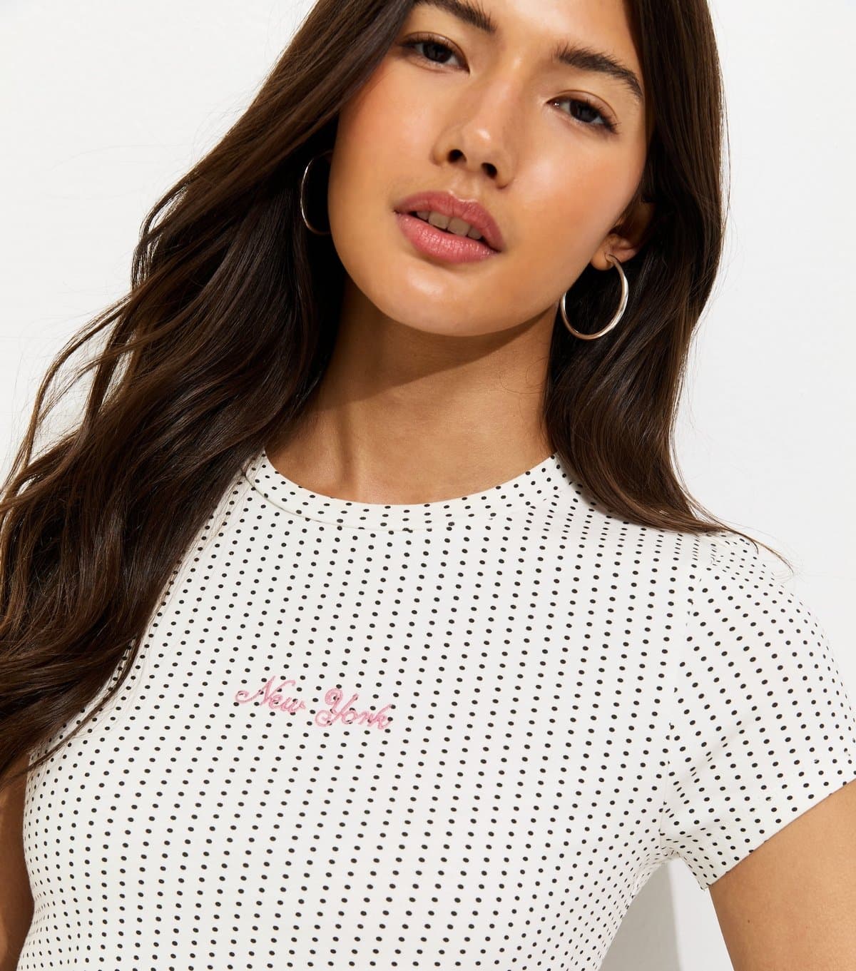 New Look Women's White New York Embroidery Spot Print Baby T-Shirt New Look