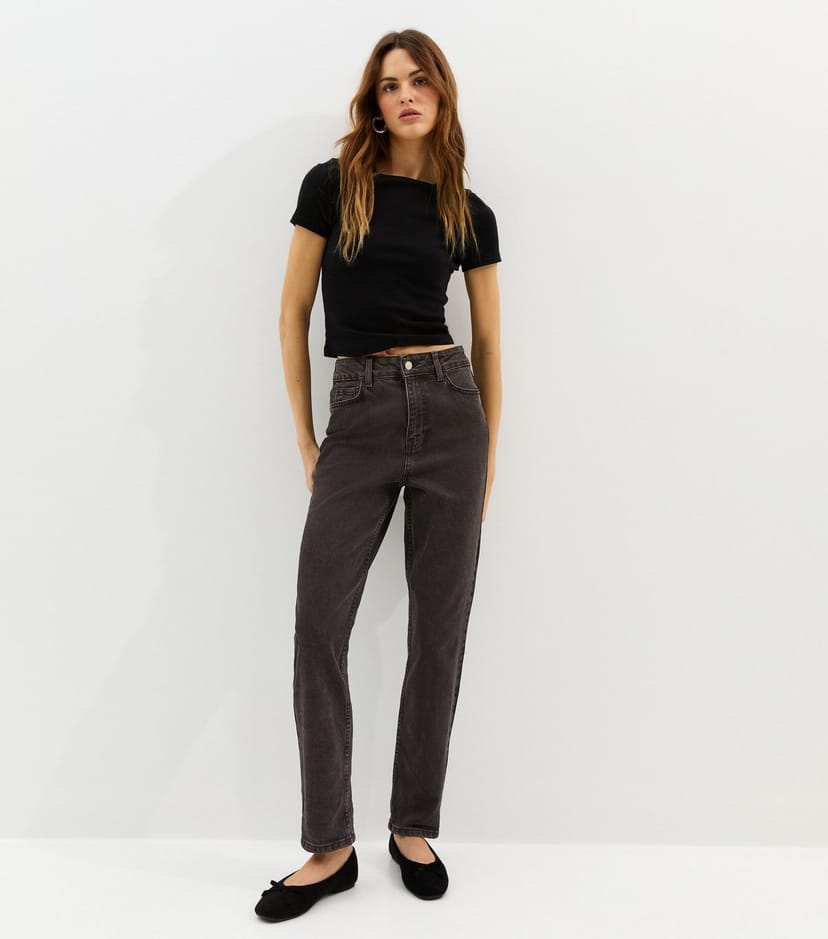 New Look Women's Washed Black Mom Ankle Grazer Jeans New Look - 1