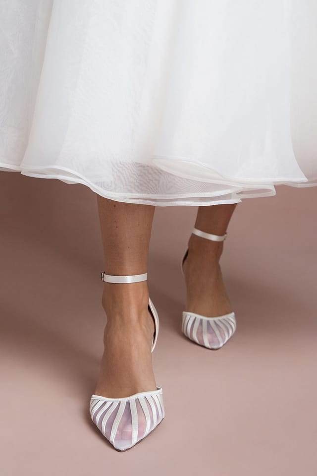 Coast Coast Women's Bridal Krystal Satin Mesh Detail High Stiletto Heel Court Shoes in White - 2