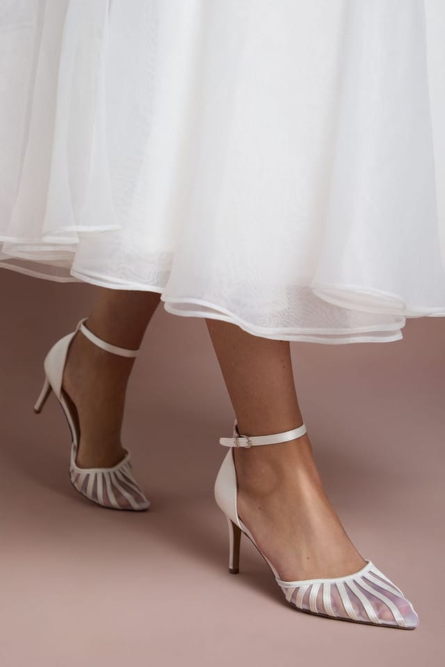 Coast Coast Women's Bridal Krystal Satin Mesh Detail High Stiletto Heel Court Shoes in White - 3