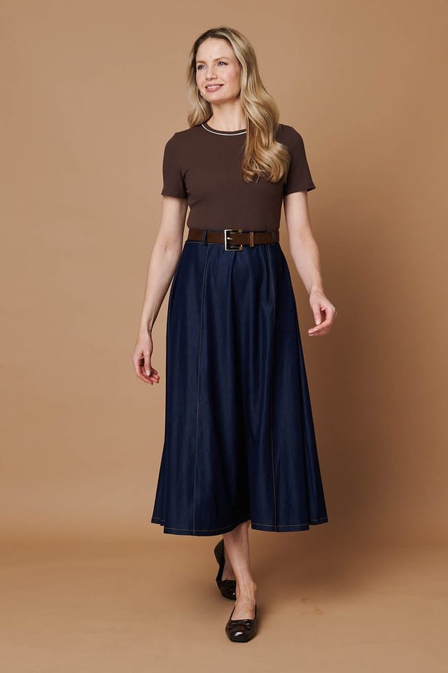 Izabel London Izabel London Women's Removable Belt Denim Skirt Midi Dress in Brown - 2