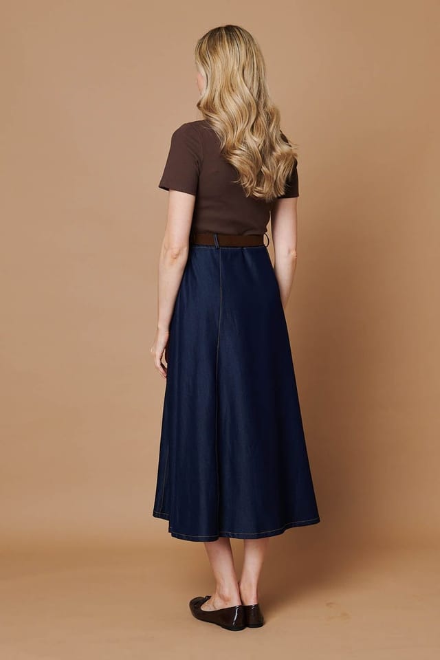 Izabel London Izabel London Women's Removable Belt Denim Skirt Midi Dress in Brown - 3