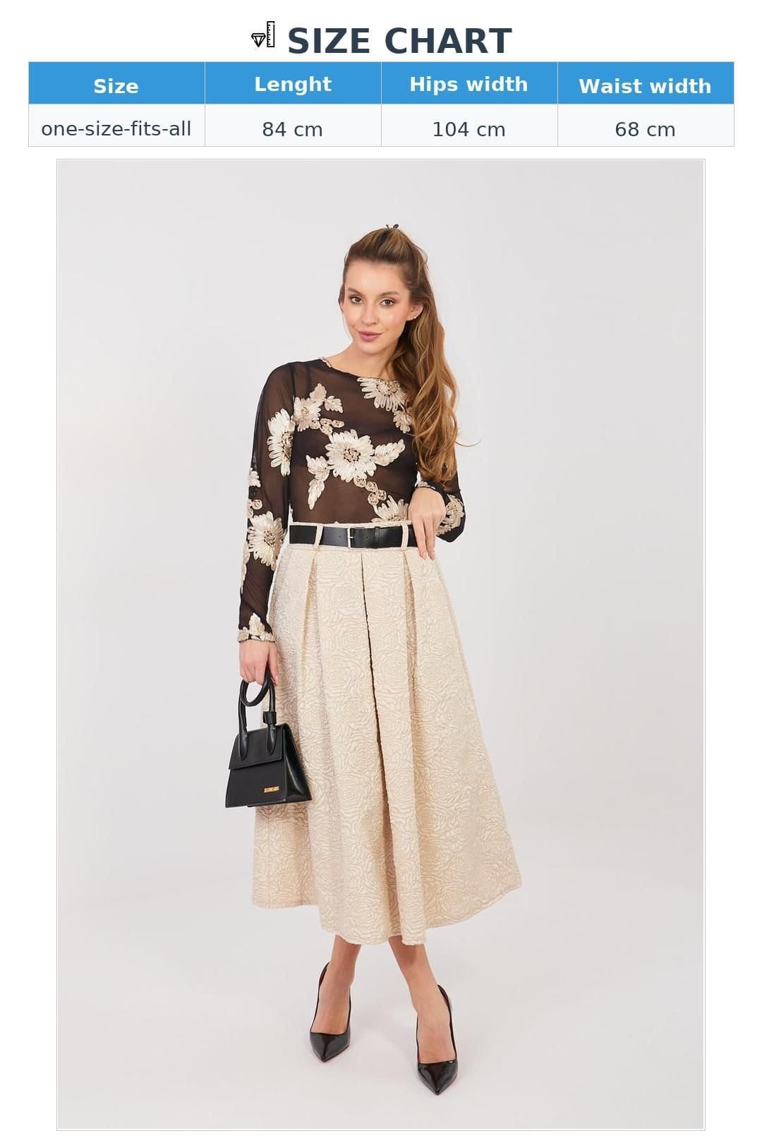 Love Lace Love Lace Women's Flared Midi Skirt with Elastic Waist Pockets in Beige - 4