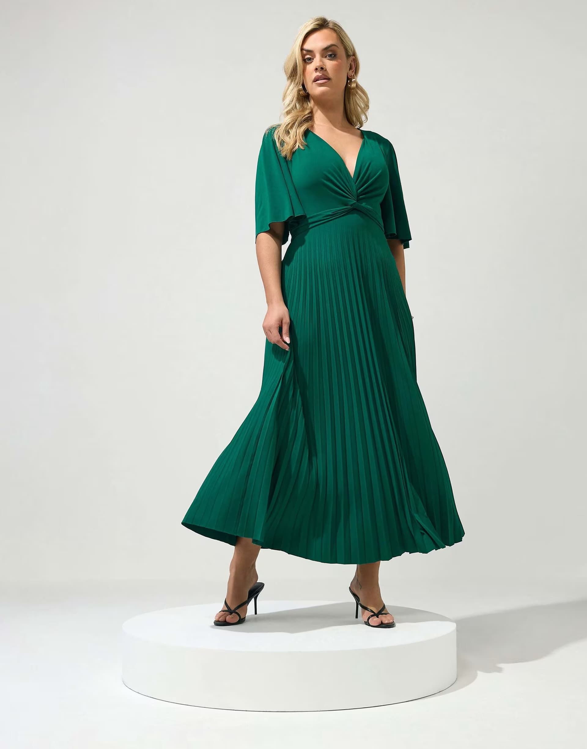 ASOS Yours Clothing Knot pleated maxi dress in green