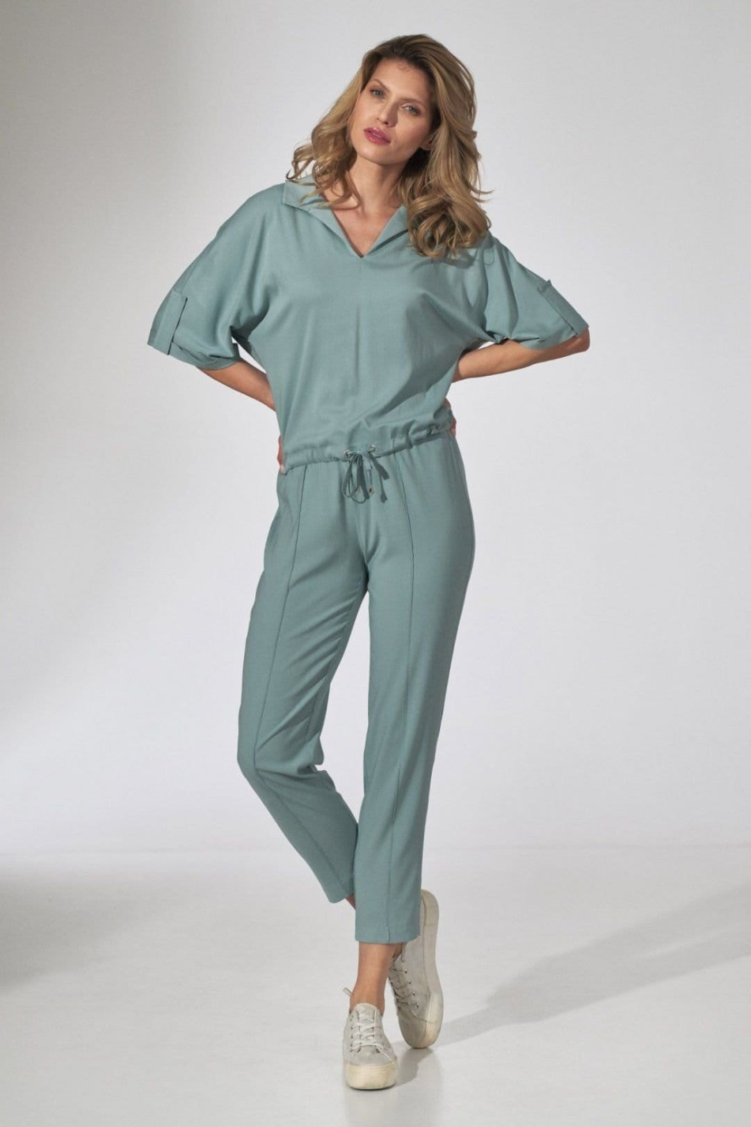 Love Lace Love Lace Women's Mint Kimono Blouse Heart Neckline Drawstring in Green - 4