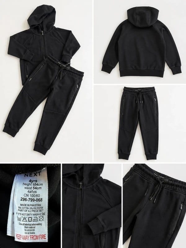 Next Next Black Tracksuit Set Age 4 Zip Hoodie & Joggers - 1