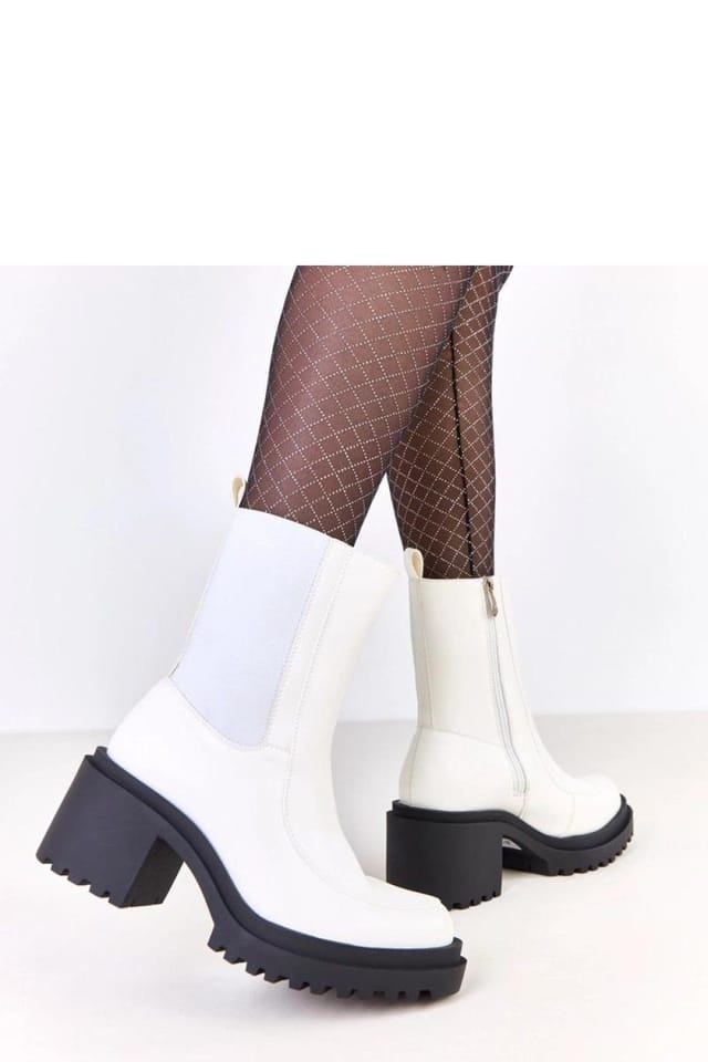 Love Lace Love Lace Women's Stylish Ankle Heel Boots with Warm Lining & Elastic Sides in White - 3
