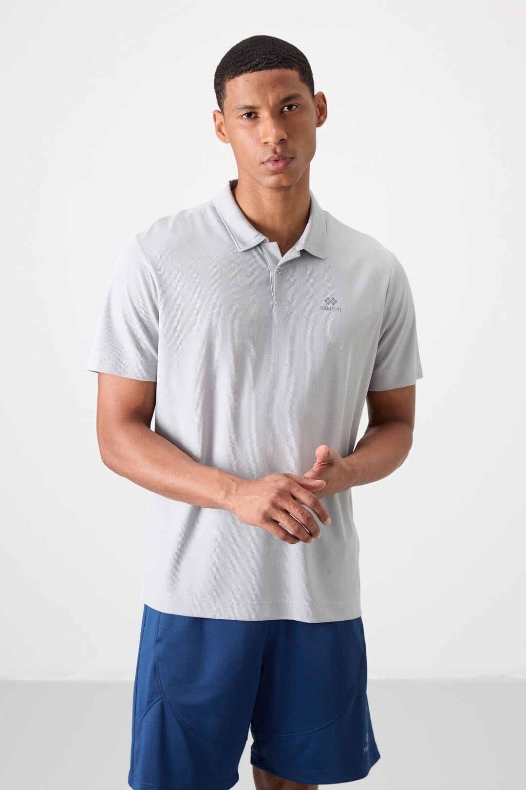 Tommy Life Tommy Life Men's Polo Collar Short-Sleeve T-Shirt in Light Grey