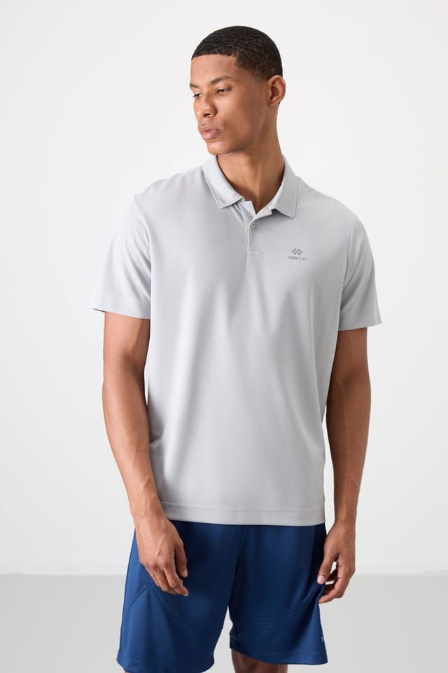 Tommy Life Tommy Life Men's Polo Collar Short-Sleeve T-Shirt in Light Grey - 3