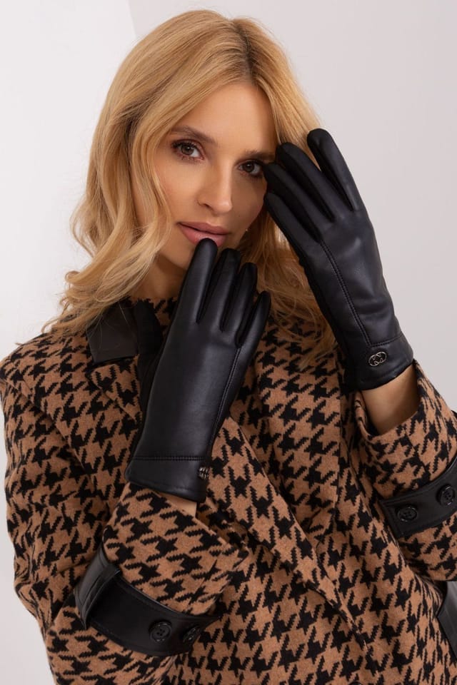 Love Lace Love Lace Women's Elegant Insulated Gloves Two Material Embroidered Flower Touchscreen in Black - 2