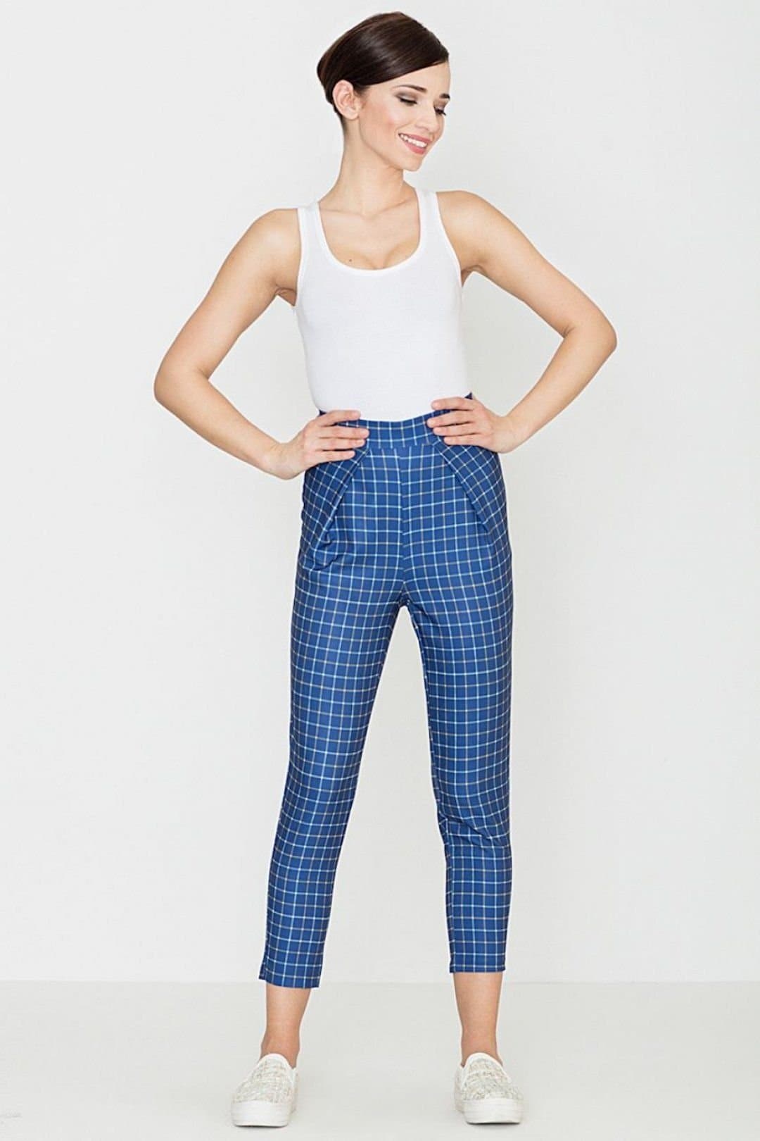 Love Lace Love Lace Women's Loose Fit Retro Check High Waist Trousers in Blue