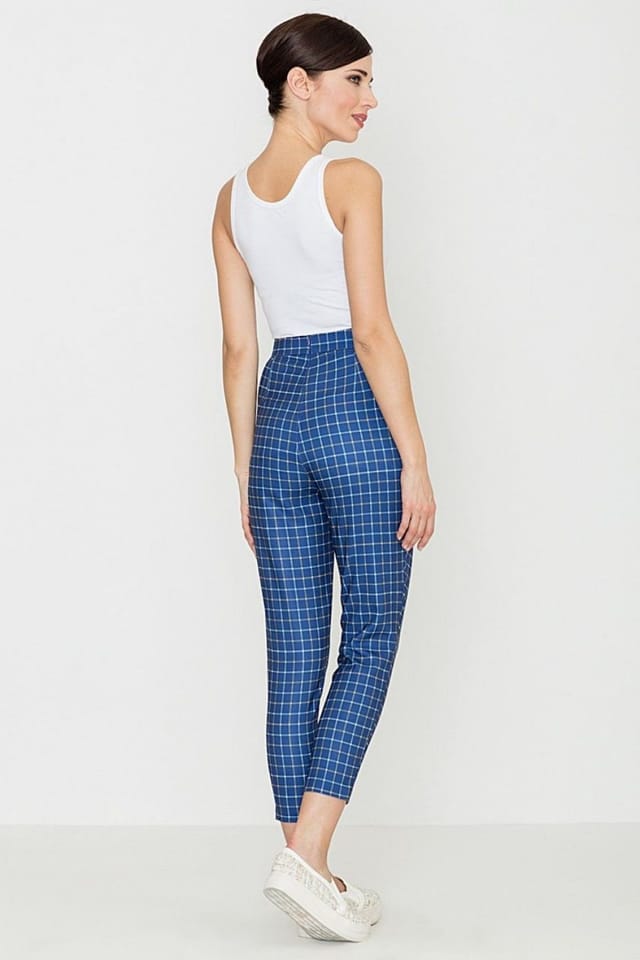 Love Lace Love Lace Women's Loose Fit Retro Check High Waist Trousers in Blue - 3