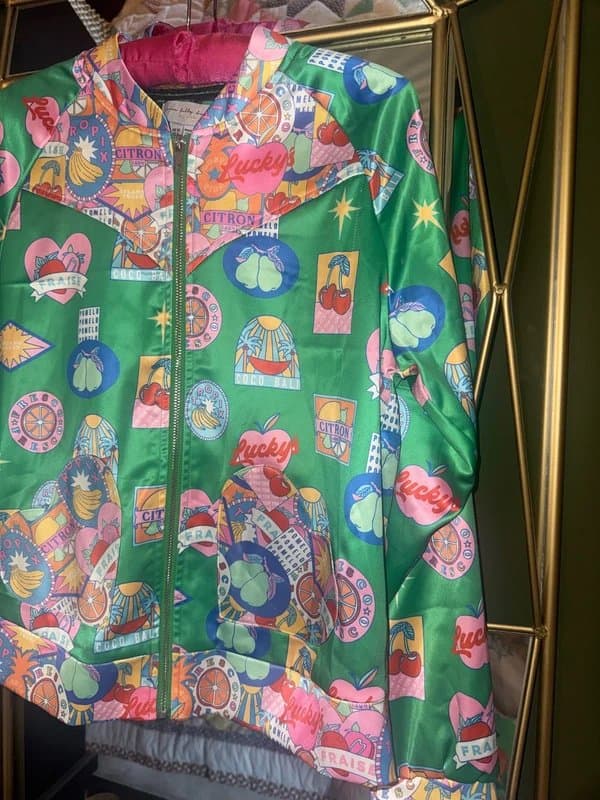 Never Fully Dressed NFD Green Satin Sticker Bomber Jacket Size 10