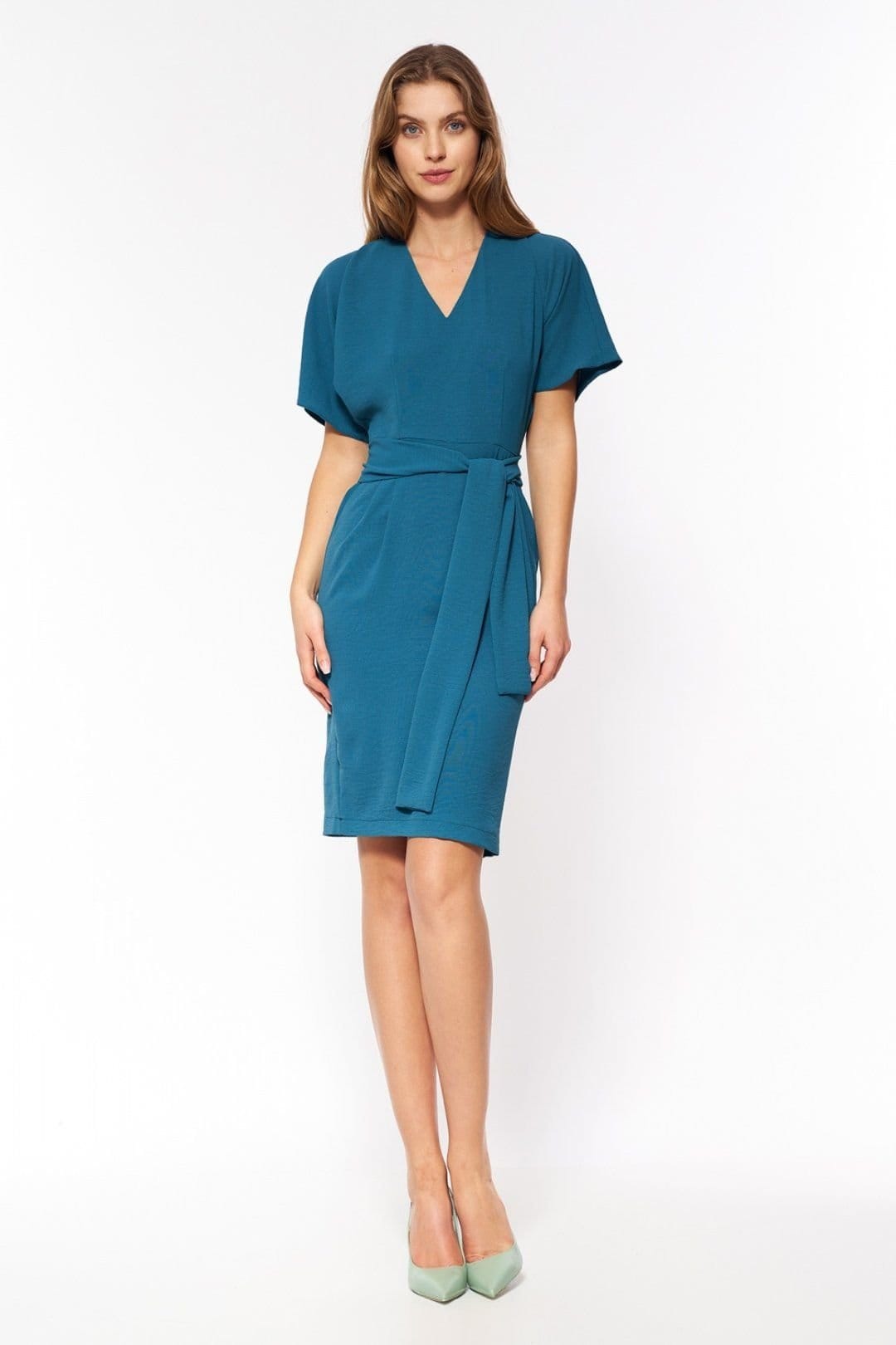 Love Lace Love Lace Women's Elegant Tie Waist V Neck Day Dress in Blue - 4