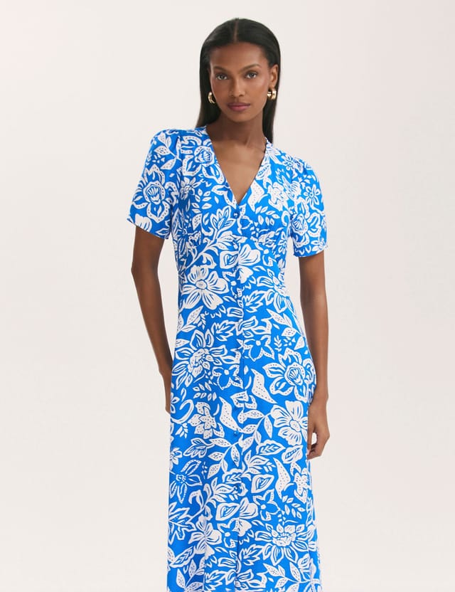 Finery London Finery London Women's Martina Floral Button Through Midi Dress in Bright Blue - 2