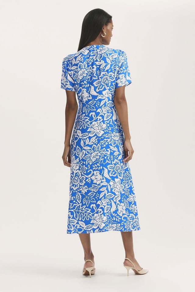 Finery London Finery London Women's Martina Floral Button Through Midi Dress in Bright Blue - 3