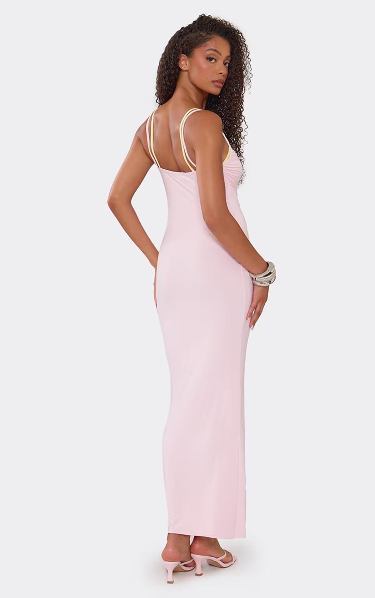 EGO Strappy Contrast Lace Cup Maxi Dress In Pink Slinky, Women's Size UK 6