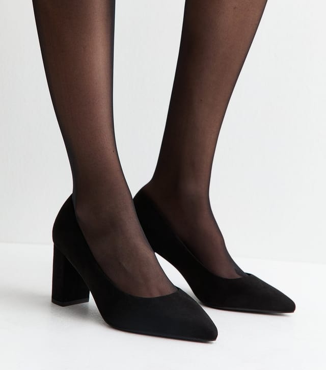 New Look Women's Wide Fit Black Faux Suede Pointed Toe Court Shoes Vegan New Look - 2