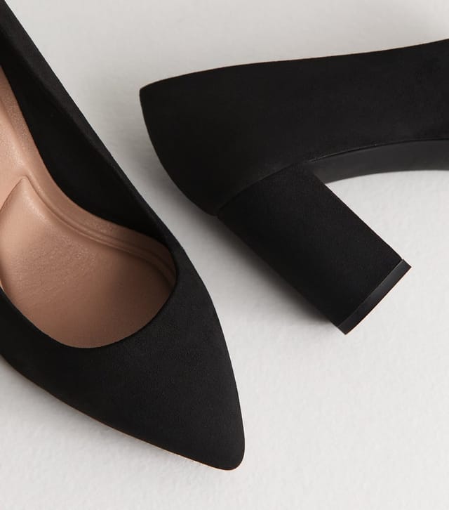 New Look Women's Wide Fit Black Faux Suede Pointed Toe Court Shoes Vegan New Look - 3