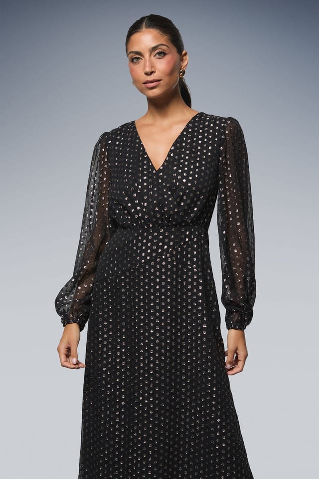 Wallis Wallis Women's Metallic Spot Midi Dress in Black - 2