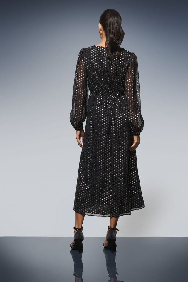 Wallis Wallis Women's Metallic Spot Midi Dress in Black - 3