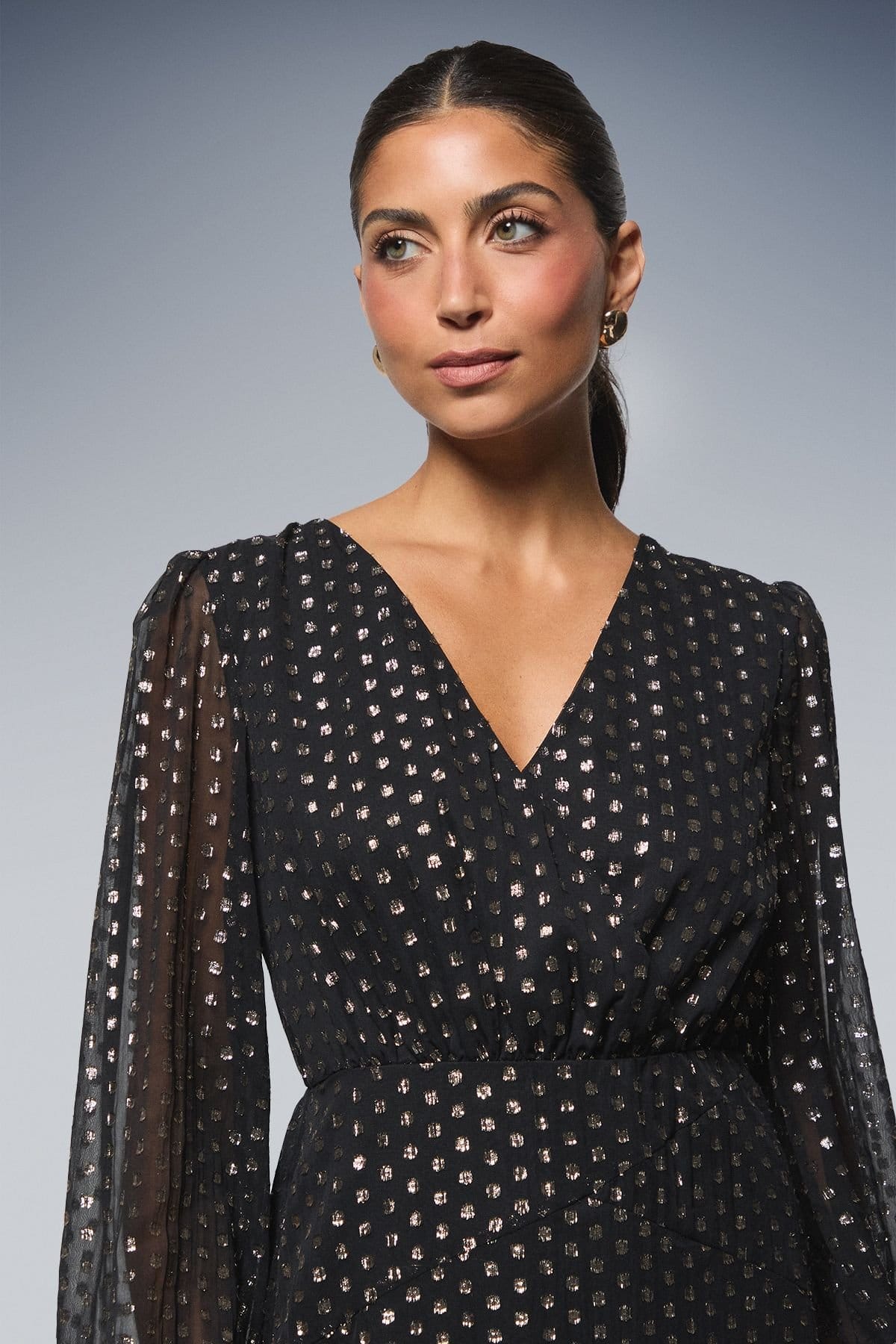 Wallis Wallis Women's Metallic Spot Midi Dress in Black - 4