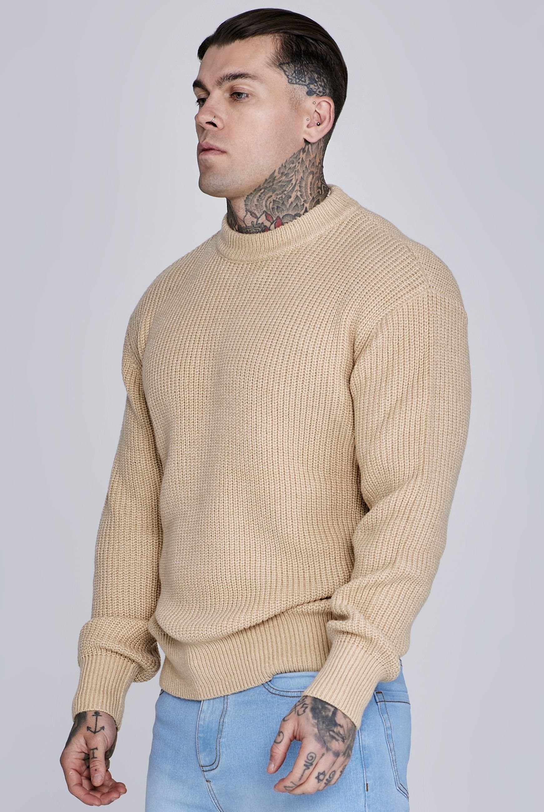 SikSilk SikSilk Men's Knitted Sweater in Ecru