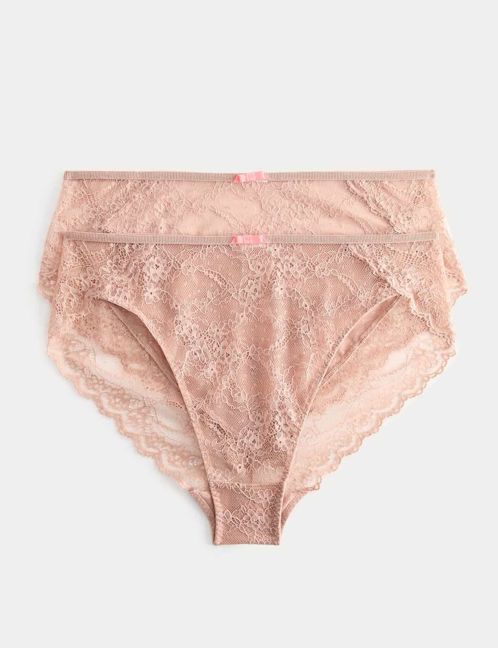 Marks & Spencer M&S 2 Pack Ida Lace High Waisted High Leg Knickers Rose Quartz