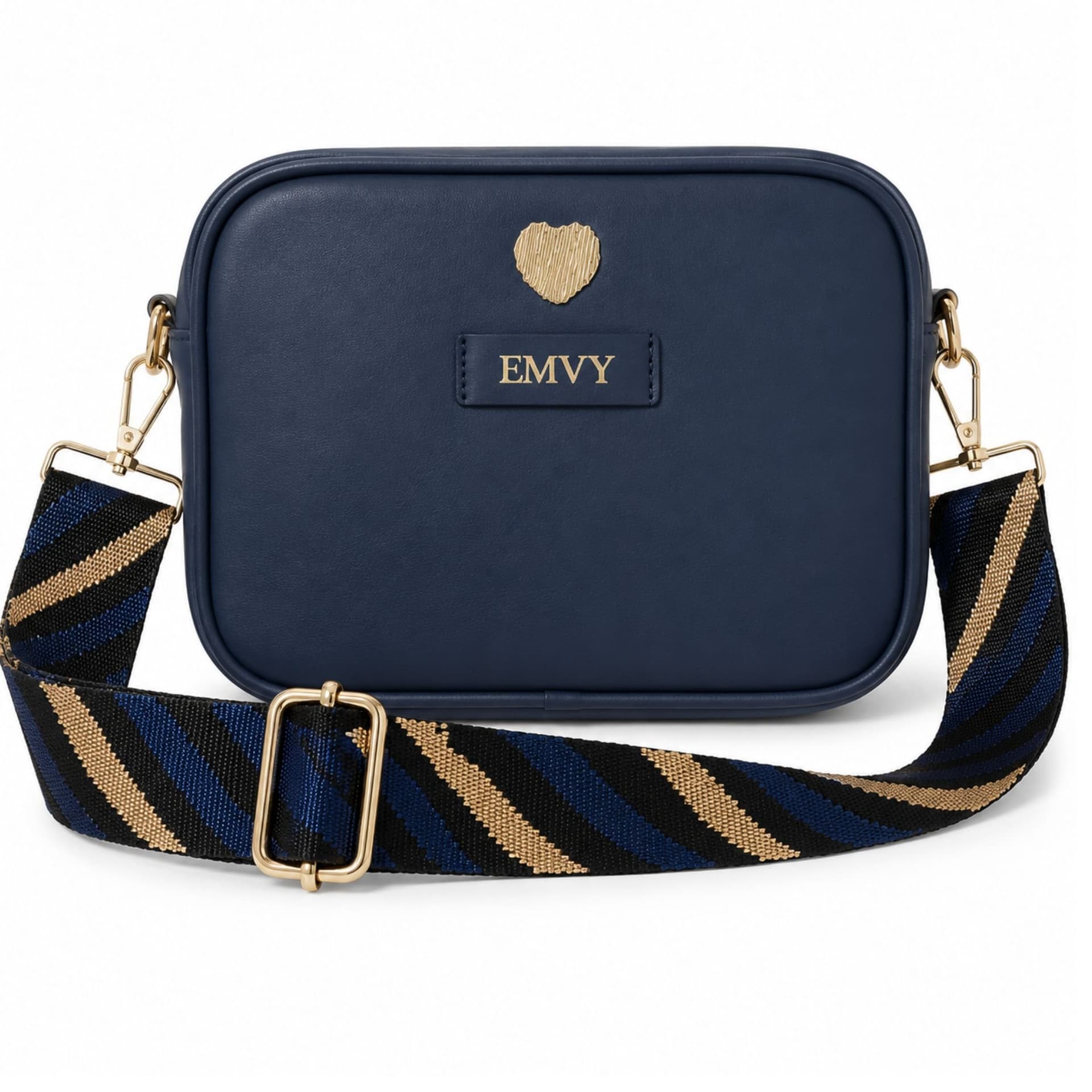 Love EMVY Love EMVY Women's Genuine Leather Mini Signature Heart Crossbody Bag With 2 Straps in Navy