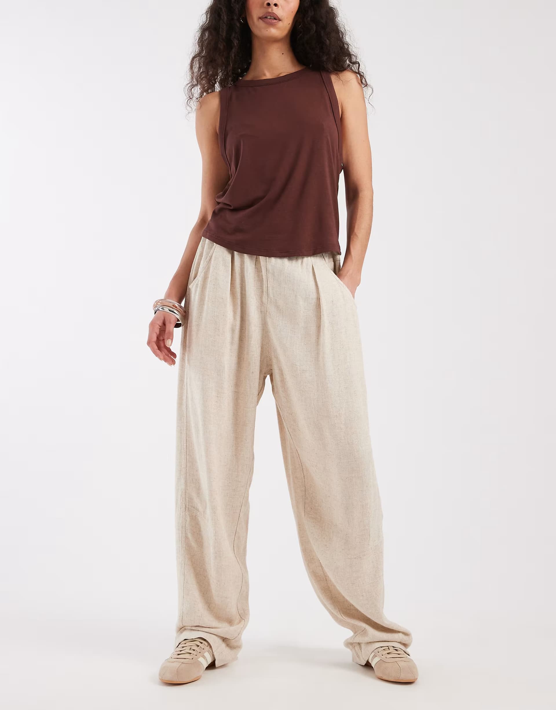 ASOS ASOS DESIGN pull on linen twill utility trousers in natural