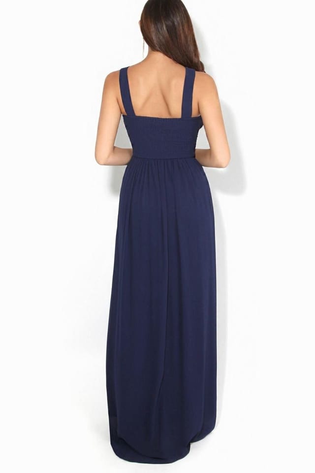 KRISP KRISP Women's Diamante Neck Chiffon Maxi Dress in Navy - 3