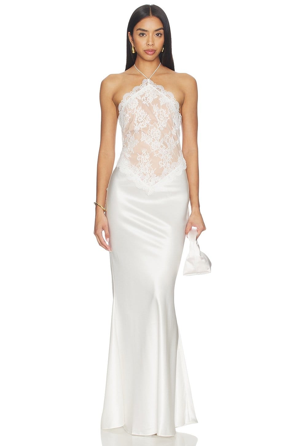 Revolve Ivory Lace Strapless Evening Gown