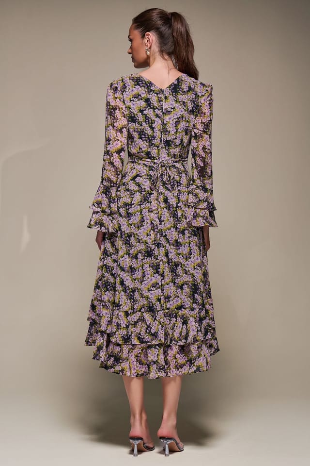 Jolie Moi Jolie Moi Women's Long Sleeve Chiffon Frill Midaxi Dress - 2