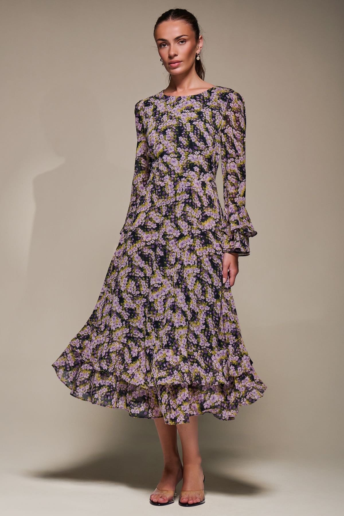 Jolie Moi Jolie Moi Women's Long Sleeve Chiffon Frill Midaxi Dress - 4