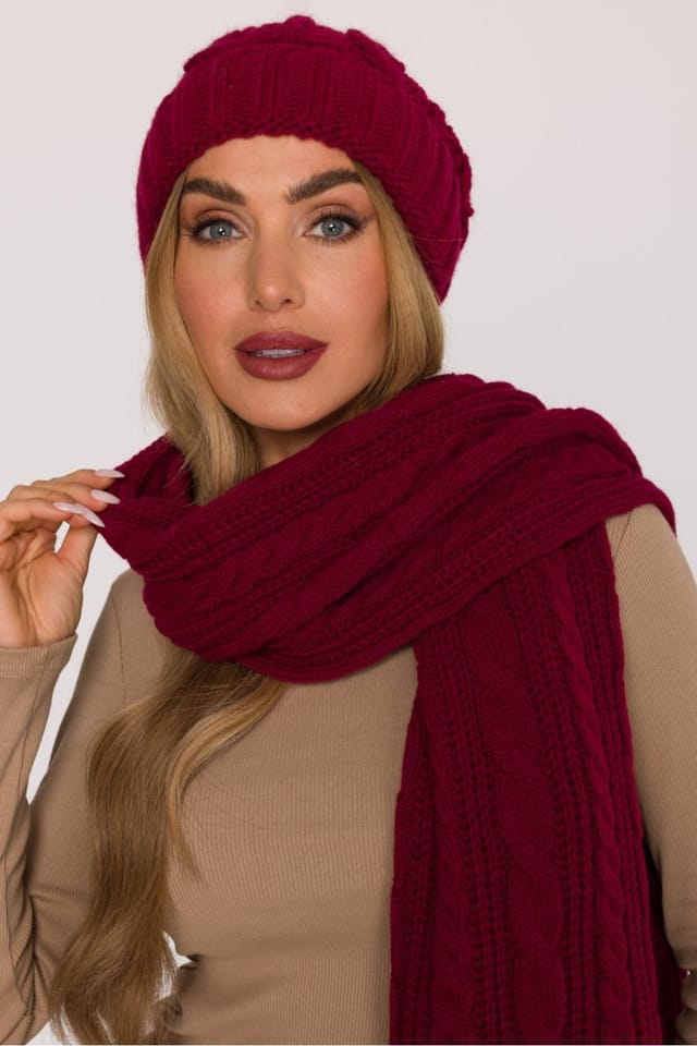 Love Lace Love Lace Women's Warm Thick Braided Knit Beanie Cap with Rolled Soft Cuff Edge in Red - 2