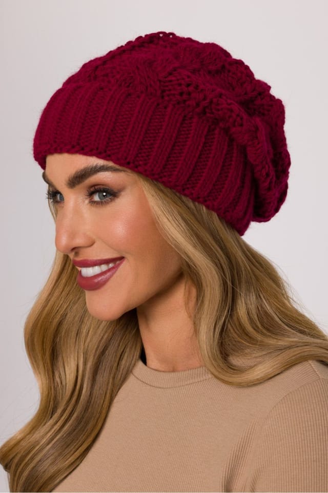 Love Lace Love Lace Women's Warm Thick Braided Knit Beanie Cap with Rolled Soft Cuff Edge in Red - 3