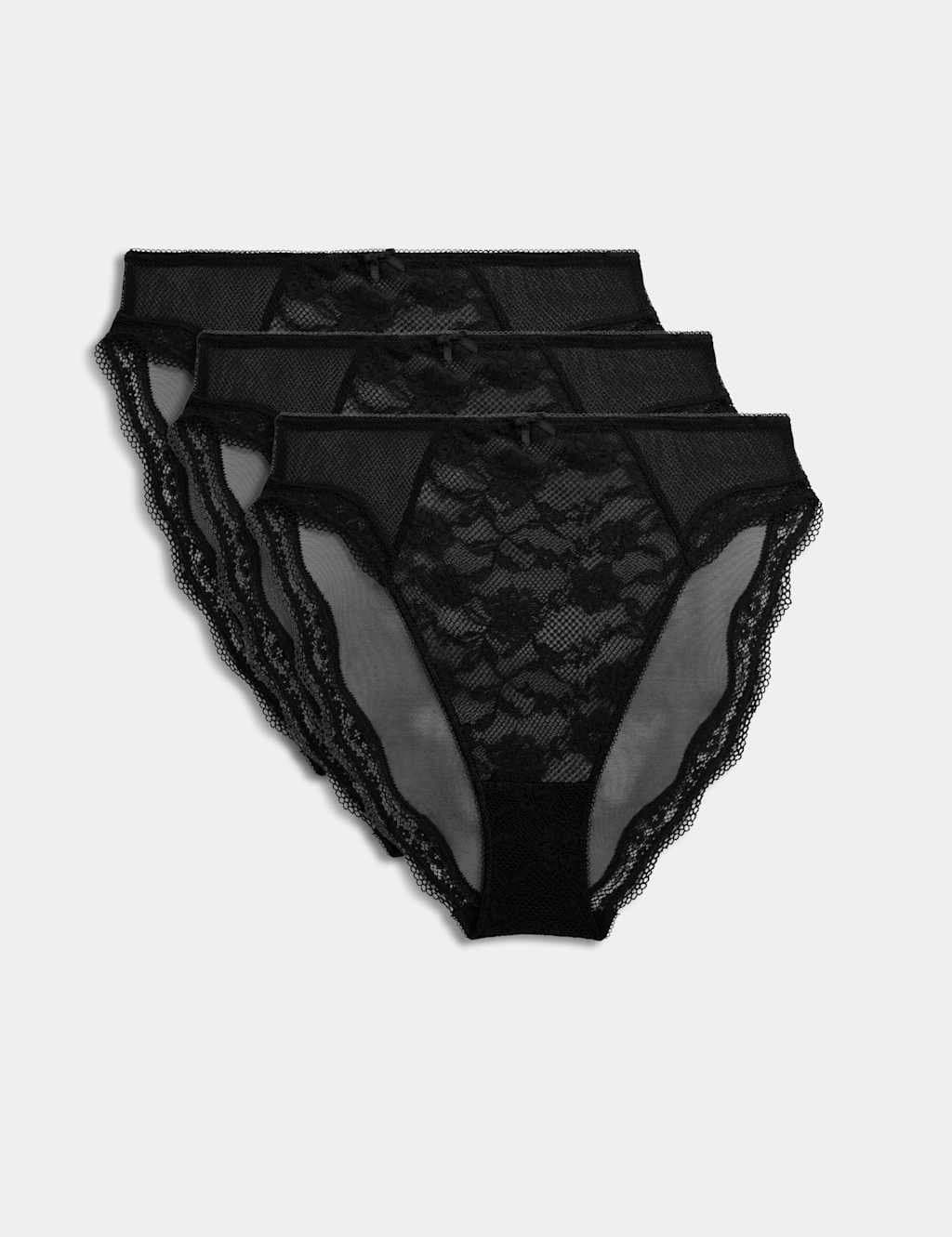 Marks & Spencer M&S 3pk Jasmine Lace High Waisted High Leg Knickers Black