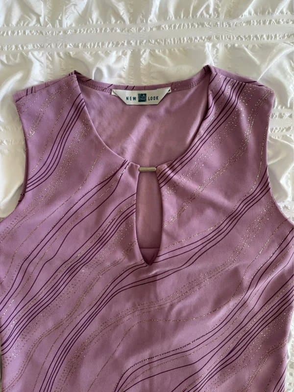 New Look vintage y2k new look purple lilac keyhole silver glitter wavy stripe sleeveless vest top UK 12