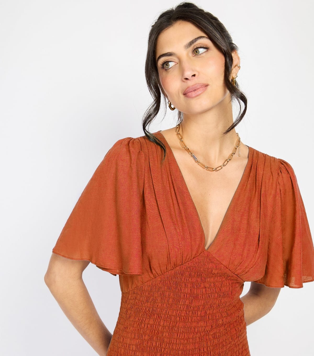 Little Mistress Women's Orange Shirred Frilly Hem Mini Dress Little Mistress New Look - 4