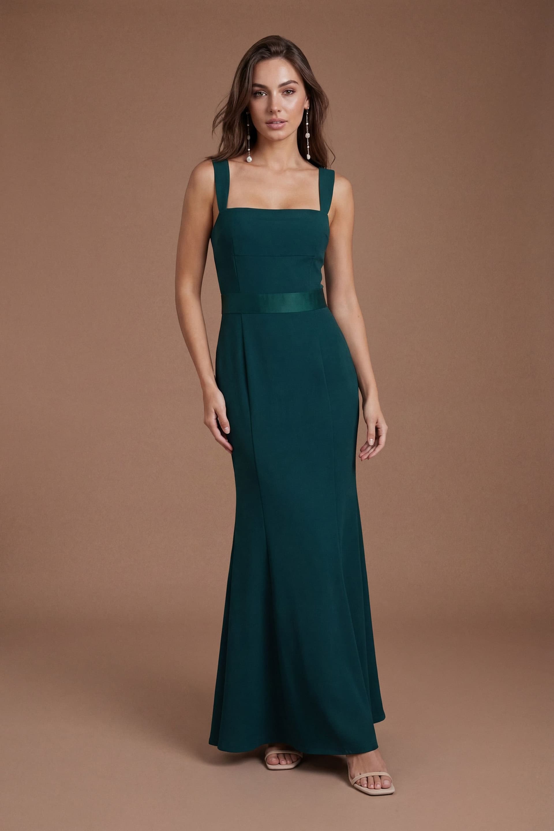 Coast Coast Women's Strappy Satin Bridesmaid Dress With Tie Back Detail in Emerald
