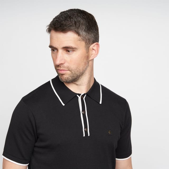 Gabicci GABICCI Men's Lineker Knitted Polo in Black - 3