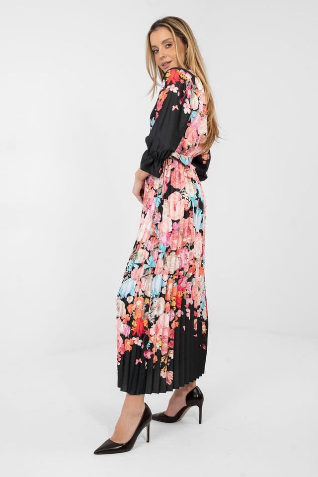Love Lace Love Lace Women's Floral Wrap Maxi Dress with Ruffle Sleeves in Black - 2